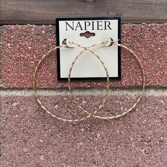 Napier Jewelry - Extra Large Textured Hoop Timeless Earrings Gold Tone by Napier